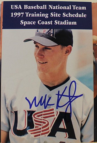 Mark Kotsay autographed baseball card (Florida Marlins) 1998 Fleer