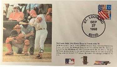Mark McGwire 1998 First Day Cover/Envelope Two Home Runs To Finish with 70-  10/27/98 (St. Louis Cardinals)