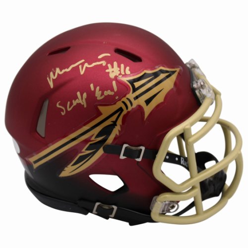 McKenzie Milton Autographed Signed Florida State Seminoles Riddell Speed Garnet and Black Mini Helmet with Scalp Em! Inscription - JSA Authentic