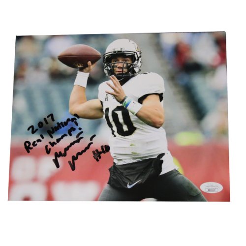 McKenzie Milton Autographed Signed UCF Knights Throwing 8x10 Photo with 2017 Real National Champs! Inscription - JSA Authentic