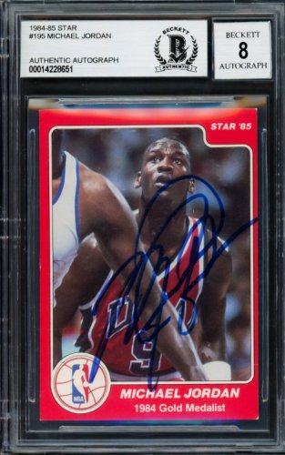 Michael Jordan Autographed Signed 1984-85 Star Rookie Card #195 Chicago Bulls Auto Grade Near Mint/Mint 8 Vintage Rookie Era Signature Beckett Beckett