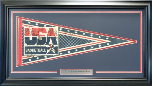 Michael Jordan Autographed Signed 1992 Team Usa Olympic Basketball Dream Team Framed Pennant With 12 Total Signatures Including PSA/DNA