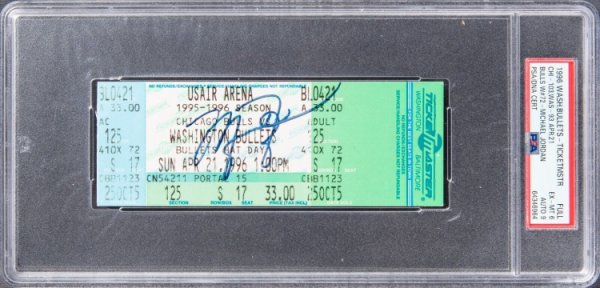 Michael Jordan Autographed Signed 72Nd Win Full Ticket April 21, 1996 1/1 PSA Auto 9 Pop 1