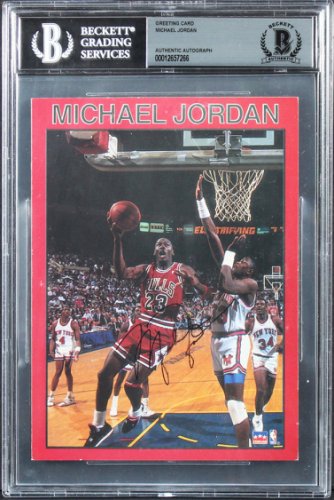 Michael Jordan Autographed Signed Bulls Authentic 4.75X6.5 Greeting Card Beckett Slabbed