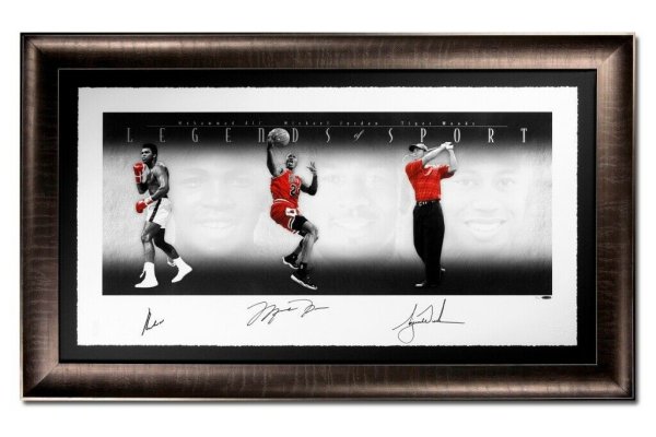Michael Jordan Autographed Signed Muhammad Ali Tiger Woods 49X25 Print Framed /100 UDA