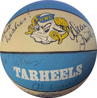 Michael Jordan, Dean Smith, Roy Williams Autographed Signed UNC Tarheels Logo Basketball  80      s Legends 19 sigs        JSA LOA (Sam Perkins)