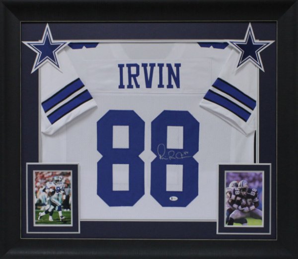 Michael Playmaker Irvin Autographed Signed Authentic White Pro Style Framed Jersey Beckett Witnessed