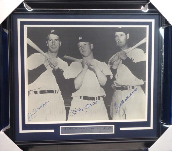Mickey Manlte Autographed Signed , Joe Dimaggio & Ted Williams Framed 16X20 Photo Beckett Beckett