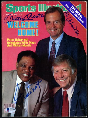 Mickey Manlte Autographed Signed , Willie Mays & Peter Ueberroth Sports Illustrated Magazine No Label Beckett Beckett
