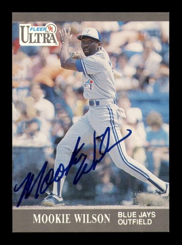 Mookie Wilson autographed baseball card (New York Mets) 1987 Donruss  Opening Day #129 damaged corner