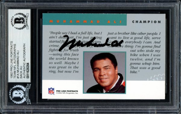 Muhammad Ali Autographed Signed 1992 Proline Portraits Card #1A Beckett BAS #11628284