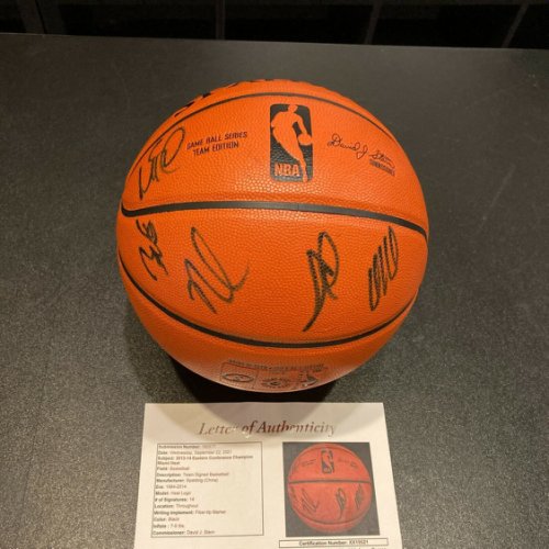 Multi Signed Autographed Signed 2013-14 Miami Heat NBA Game Basketball JSA COA Dwyane Wade Ray Allen