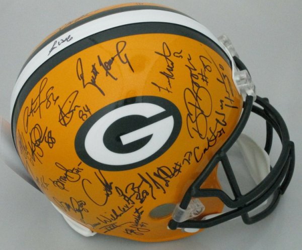 Multi Signed Autographed Signed Packers Sb Xxxi Replica Helmet Auto With 32+ Sigs Brett Favre + JSA