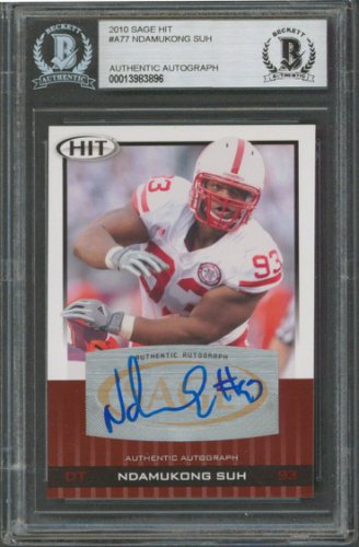 Ndamukong Suh Autographed Signed Buccaneers Authentic 2010 Sage Hit #A77 Card Beckett Slabbed
