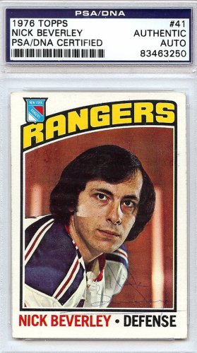 Nick Beverley Autographed Signed 1976 Topps Card #41 New York Rangers PSA/DNA