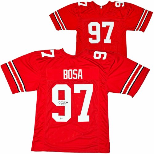 Nick Bosa Autographed Ohio State Custom Red Football Jersey JSA COA (B)