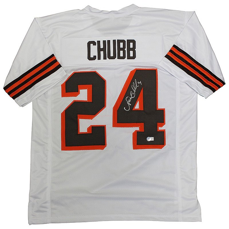 Nick Chubb Autographed Signed Cleveland Browns #24 Custom White 1946 Throwback Jersey - Beckett Authentic