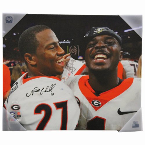 Nick Chubb Autographed Signed Georgia Bulldogs Stretched SEC Champs Postgame 24x20 Canvas Mid Field - JSA Authentic