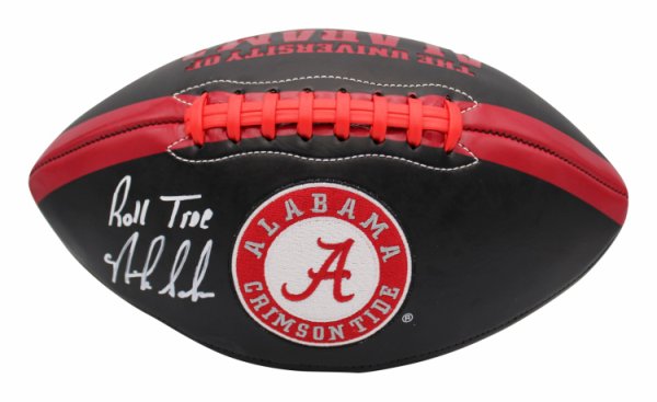 Nick Saban Autographed Alabama Crimson Tide Black Baden Specialty Football with Roll Tide Inscription Signed in White - PSA /DNA Authentic