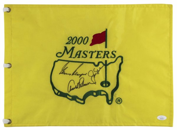 Nicklaus Palmer Autographed Signed (3) Nicklaus, Palmer & Player 2000 Masters Pin Flag JSA