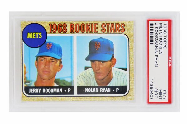 Nolan Ryan / Jerry Koosman (New York Mets) 1968 Topps Baseball #177 RC Rookie Card - PSA 9 OC (F)