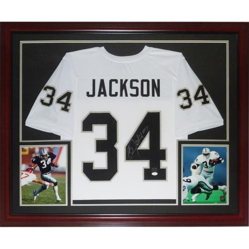 Bo Jackson Autographed Oakland Raiders White Logo Football Beckett BAS  Witness Stock #218034