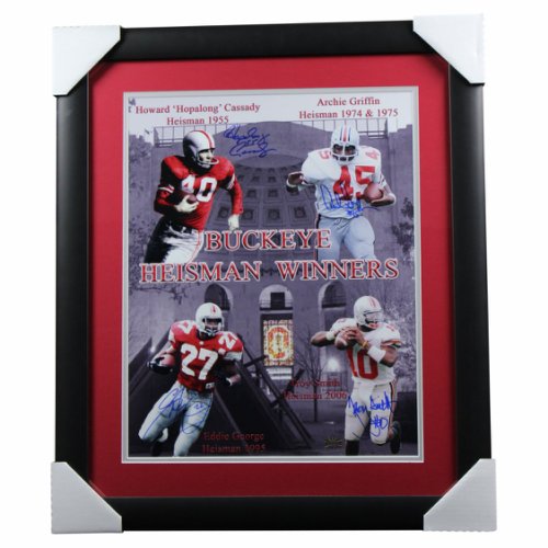 Ohio State Buckeyes 4 Heisman Winners Autographed Signed Framed Collage 16x20 with Eddie George, Hopalong Cassady, Troy Smith and Archie Griffin - Certified Authentic