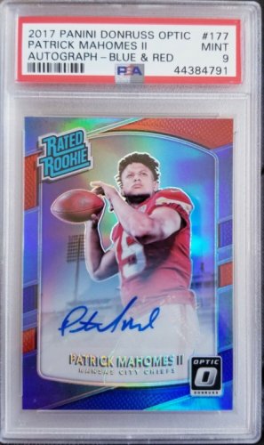 Patrick Mahomes Autographed Signed 2017 Contenders Preview Optic Rc Auto Red Blue Prizm #/23 PSA