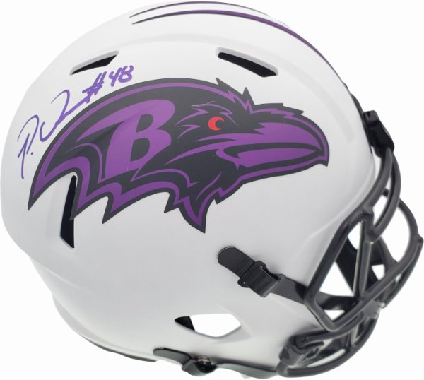 Patrick Queen Autographed Signed Baltimore Ravens Lunar Eclipse White Full Size Replica Speed Helmet Beckett Beckett