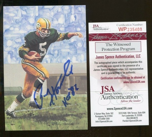 Paul Hornung Autographed Signed Goal Line Art Glac With HOF Packers JSA