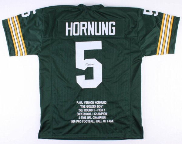Paul Hornung Autographed Signed Green Bay Packers Career Highlight Stat Jersey (JSA COA)