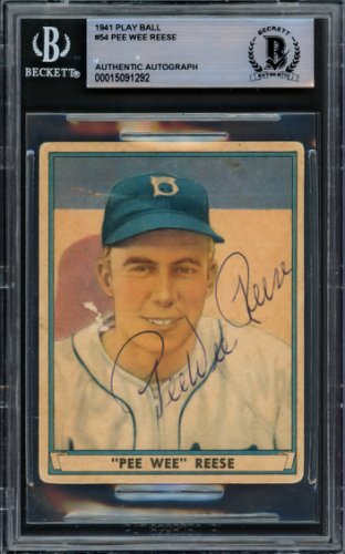 Pee Wee Reese Autographed 14x18 Brooklyn Dodgers Jersey Swatch