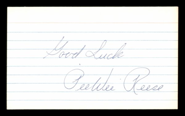 Pee Wee Reese Autographed 14x18 Brooklyn Dodgers Jersey Swatch (JSA)