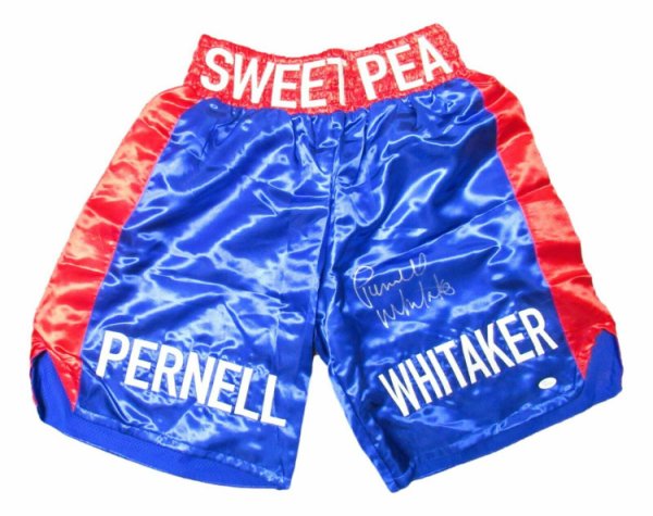 Pernell Whitaker Autographed Red Boxing Trunks Shorts Double Inscriptions 