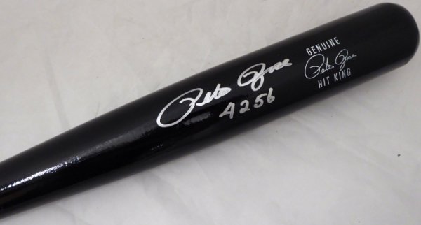 Pete Rose Autographed Signed Black Genuine Bat Cincinnati Reds 4256 In Silver Pr Holo #178270