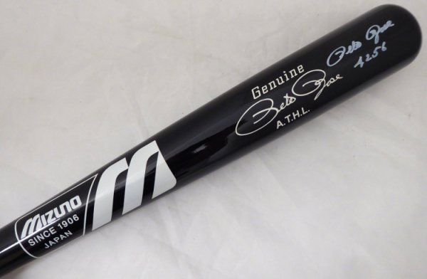 Pete Rose Autographed Signed Black Mizuno Bat Cincinnati Reds Stat Bat 4256 In White Pr Holo #178274