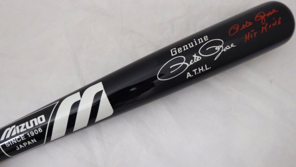 Pete Rose Autographed Signed Black Mizuno Bat Cincinnati Reds Stat Bat Hit King In Red Pr Holo #178275