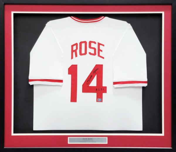 PSA/DNA Certified Authentic Hit King 4256 Inscription Pete Rose Autographed Signed Cincinnati Reds Custom White Jersey 
