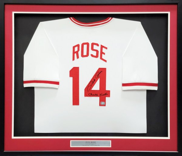Pete Rose Autographed Signed Cincinnati Reds Framed White Jersey Charlie Hustle Pr Holo