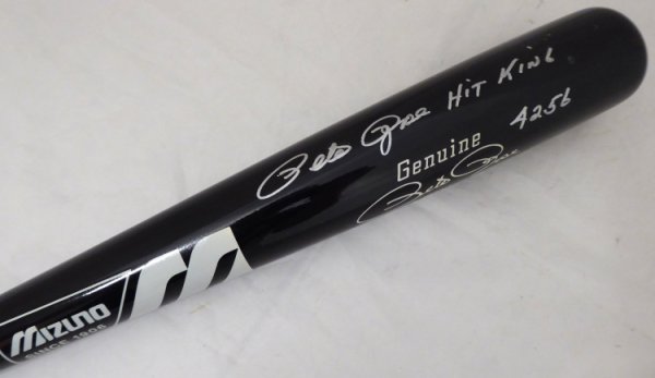Pete Rose Autographed Signed Mizuno Bat Cincinnati Reds Stat Bat Hit King, 4256, Roy & MVP (Light Signature) Pr Holo #006994