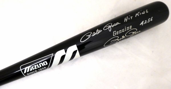 Pete Rose Autographed Signed Mizuno Bat Cincinnati Reds Stat Bat Hit King, 4256, Roy & MVP (Light Signature) Pr Holo #006995