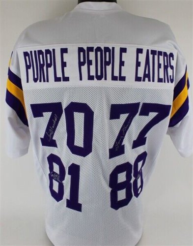 Purple People Eaters Autographed Signed Minnesota Vikings 35X43 Framed  White Jersey (JSA)