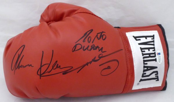 Red Everlast Red Autographed Signed Boxing Greats Boxing Glove With 3 Total Signatures Including Sugar Ray Leonard, Thomas Hitman Hearns & Roberto Duran Lh Beckett Beckett #177569
