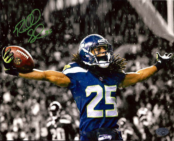 SEAHAWKS RICHARD SHERMAN AUTOGRAPHED FRAMED BLUE NIKE SUPER BOWL JERSE –  Super Sports Center