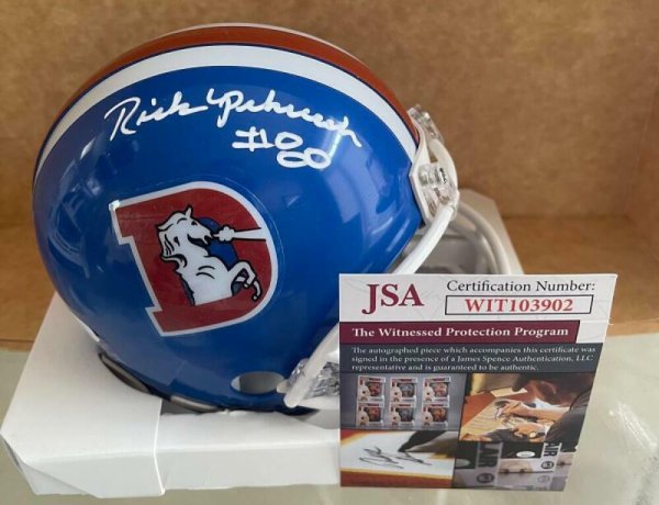 Rick Upchurch Denver Broncos SIGNED Custom mini helmet ROF 14 BECKETT