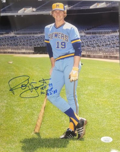 Robin Yount Autographed Blue Brewers Jersey - Beautifully Matted