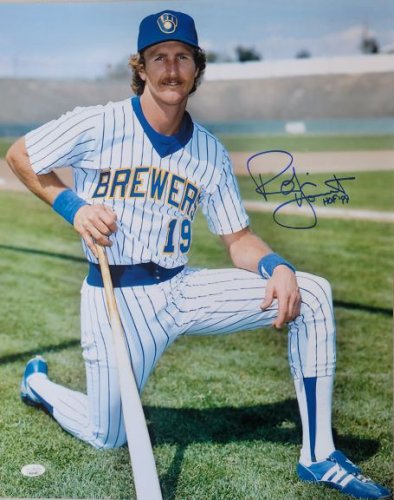 Robin Yount Signed Milwaukee Brewers Hitting Spotlight 8x10 Photo w/HOF'99  - Schwartz Authenticated