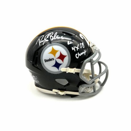 Rocky Bleier Signed Pittsburgh Steelers Throwback Riddell Speed Mini Helmet  w/4x SB Champs