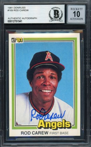 ROD CAREW AUTOGRAPHED 1981 TOPPS CARD #100 ANGELS AUTO GRADE 10 BECKETT 186043 