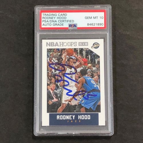 Rodney Hood Autographed Signed 2015-16 NBA Hoops #98 Card Auto 10 PSA Slabbed Jazz